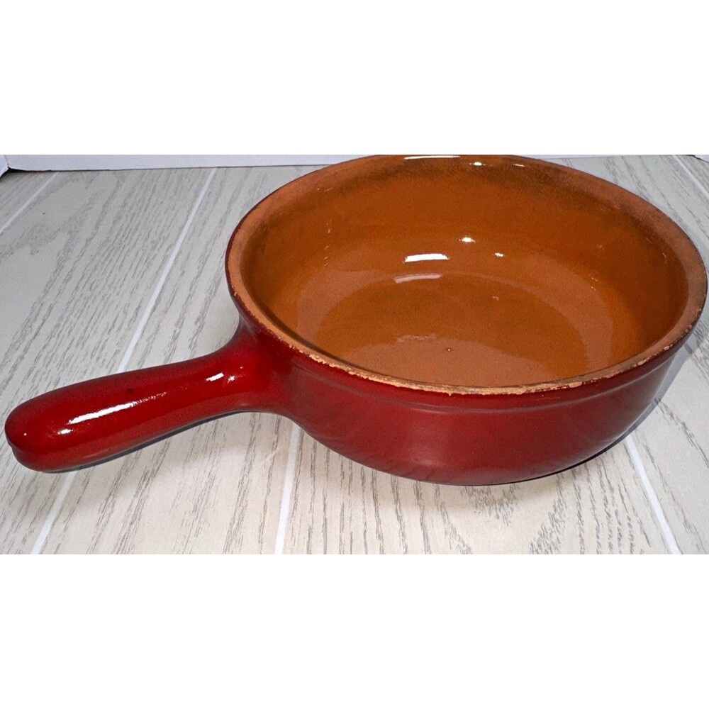 Vintage Look Red Glazed Ceramic Round Baking Dish w/ Handles, 1 Qt, 8 in, 450°F